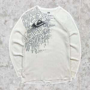 2010's Quiksilver Shoulder Hit Graphic Waffle Knit Thermal Long Sleeve Shirt